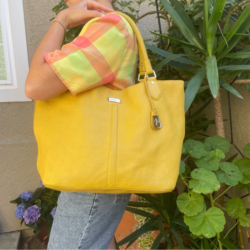Vintage Yellow Cole Haan Structured Tote Bag with Textured Finish